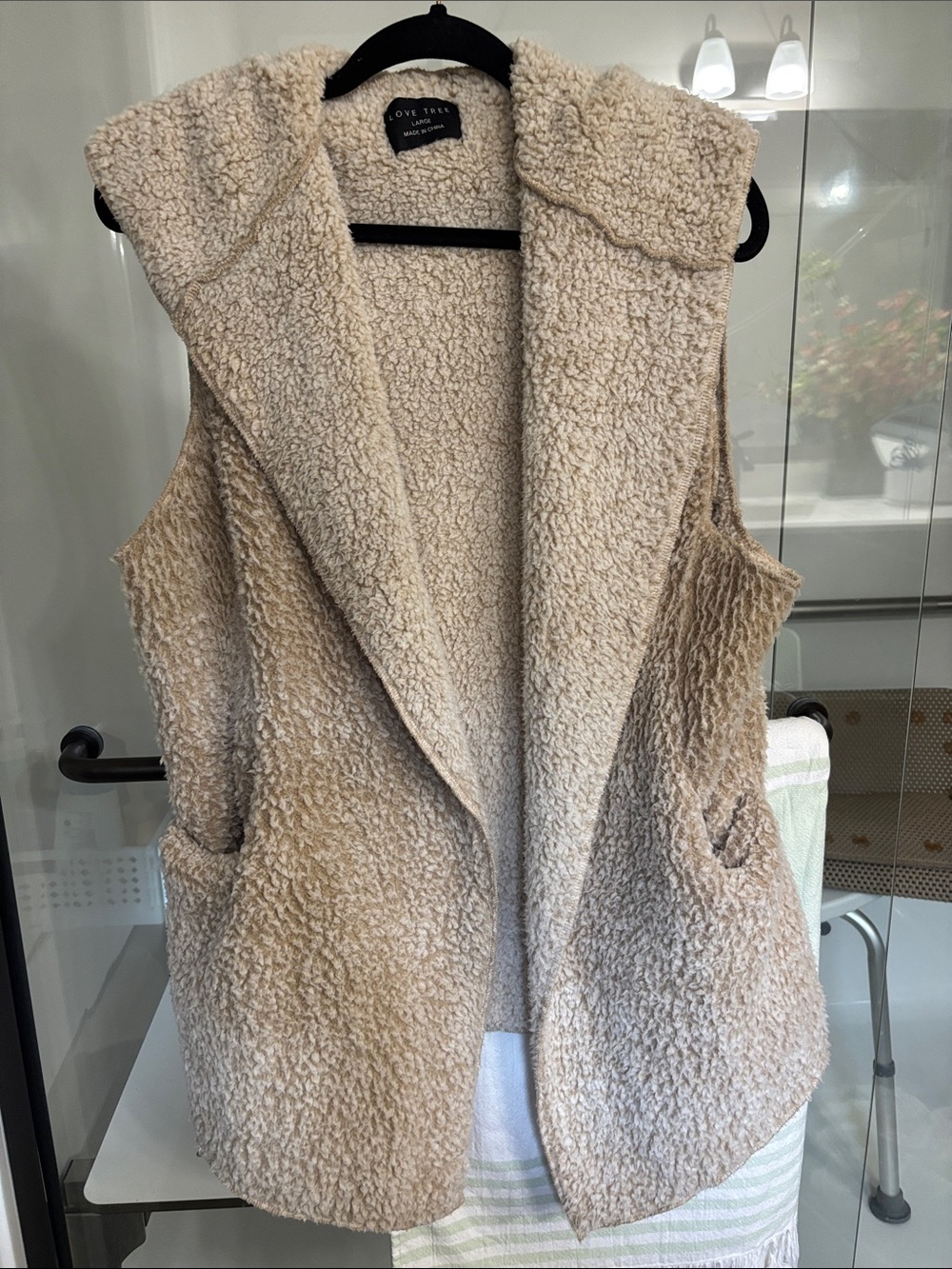 Love Tree Cream Hooded Sherpa Vest with Pockets